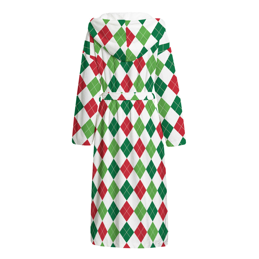 Merry Christmas Argyle Pattern Print Hooded Bathrobe