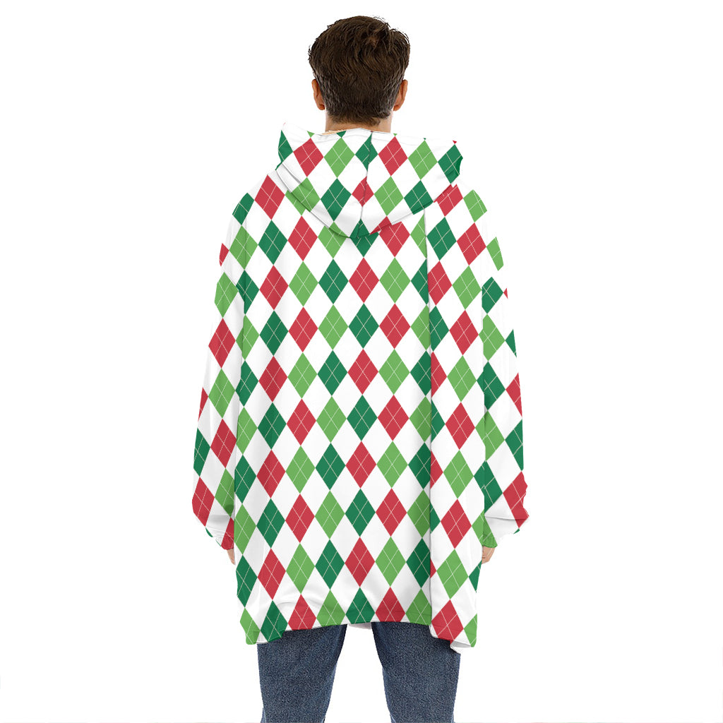 Merry Christmas Argyle Pattern Print Hoodie Blanket