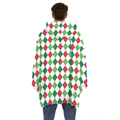 Merry Christmas Argyle Pattern Print Hoodie Blanket