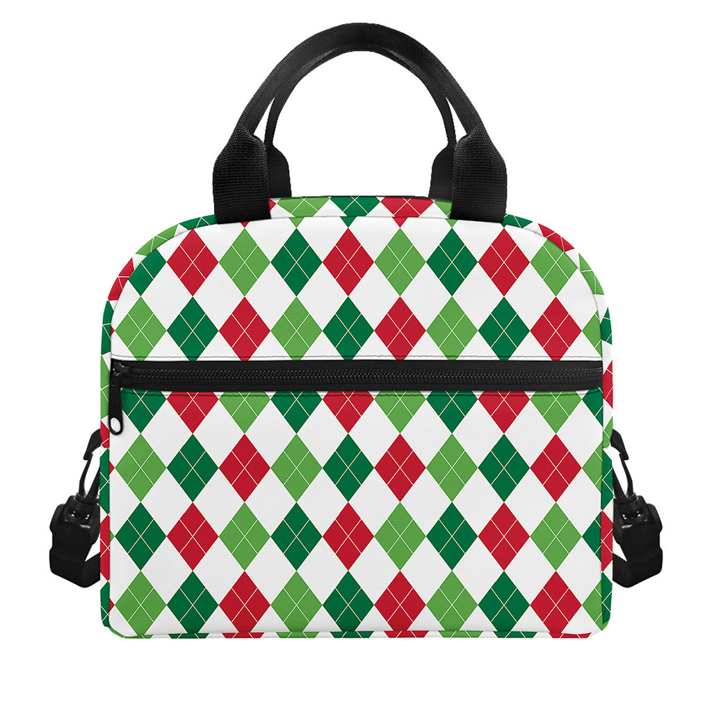 Merry Christmas Argyle Pattern Print Insulated Lunch Bag