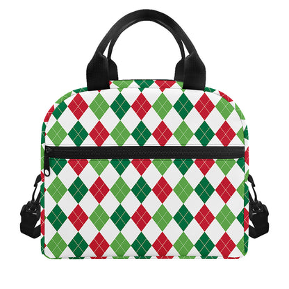 Merry Christmas Argyle Pattern Print Insulated Lunch Bag
