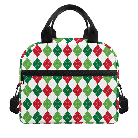 Merry Christmas Argyle Pattern Print Insulated Lunch Bag
