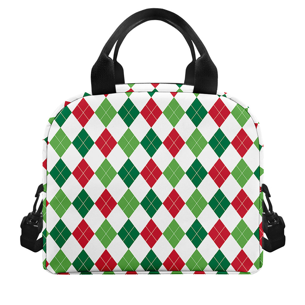 Merry Christmas Argyle Pattern Print Insulated Lunch Bag