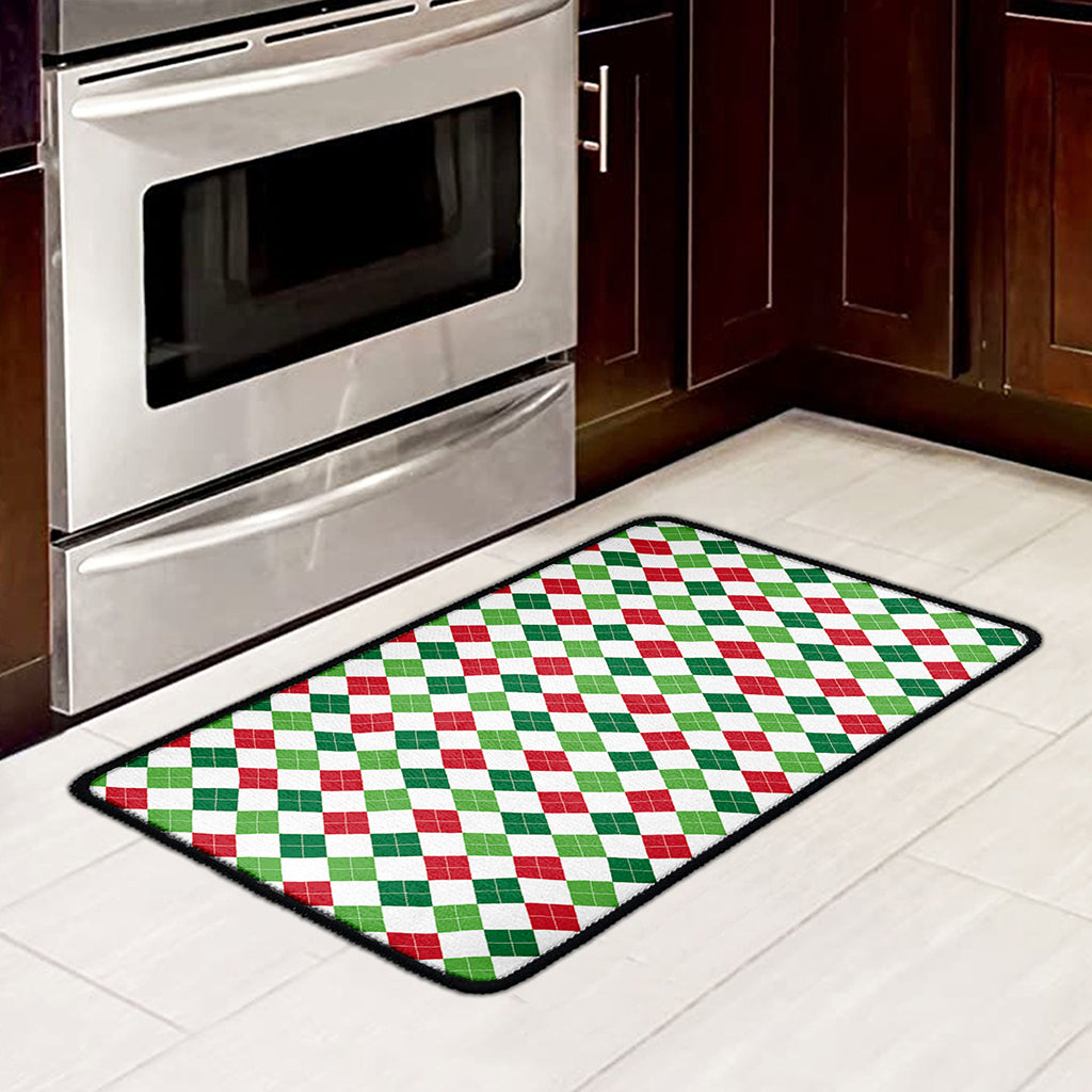Merry Christmas Argyle Pattern Print Kitchen Mat