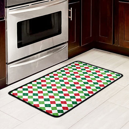 Merry Christmas Argyle Pattern Print Kitchen Mat
