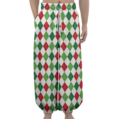 Merry Christmas Argyle Pattern Print Lantern Pants