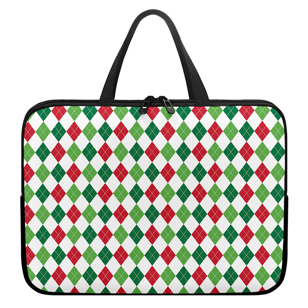 Merry Christmas Argyle Pattern Print Laptop Sleeve With Handle