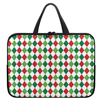 Merry Christmas Argyle Pattern Print Laptop Sleeve With Handle