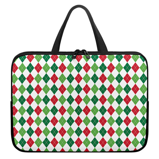 Merry Christmas Argyle Pattern Print Laptop Sleeve With Handle