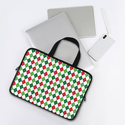 Merry Christmas Argyle Pattern Print Laptop Sleeve With Handle