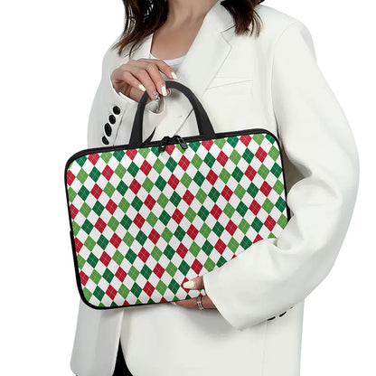 Merry Christmas Argyle Pattern Print Laptop Sleeve With Handle