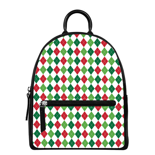 Merry Christmas Argyle Pattern Print Leather Backpack