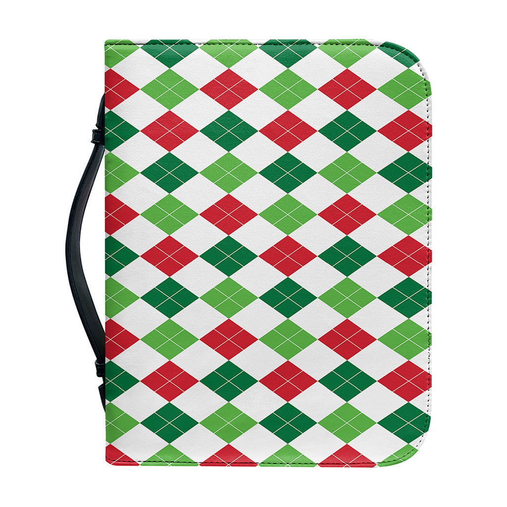 Merry Christmas Argyle Pattern Print Leather Bible Cover