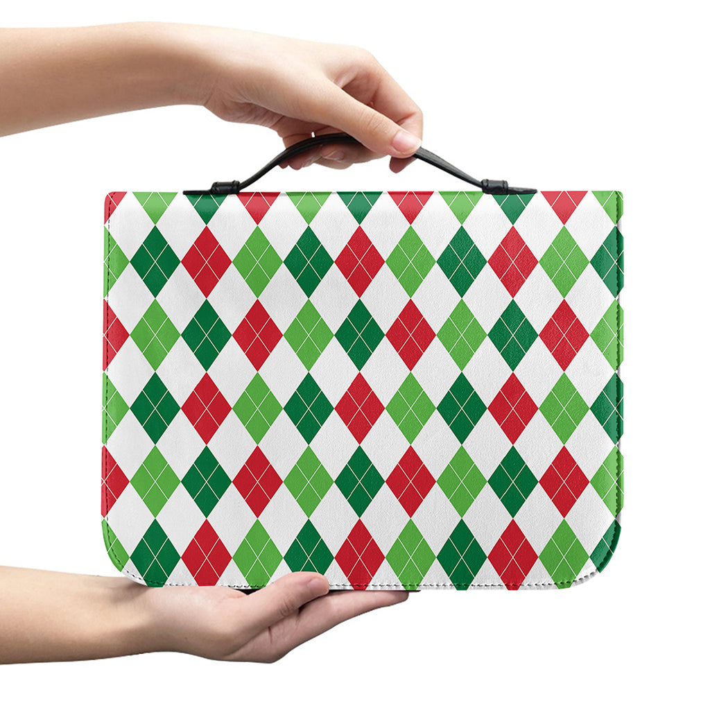 Merry Christmas Argyle Pattern Print Leather Bible Cover