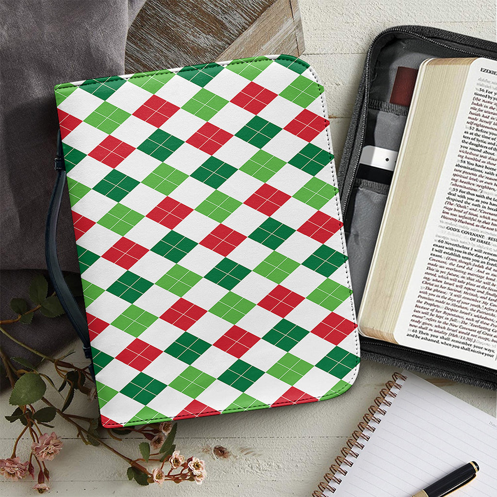 Merry Christmas Argyle Pattern Print Leather Bible Cover