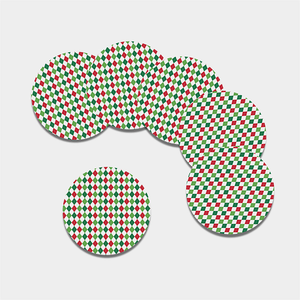 Merry Christmas Argyle Pattern Print Leather Coaster Set