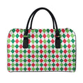 Merry Christmas Argyle Pattern Print Leather Duffel Bag