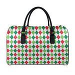 Merry Christmas Argyle Pattern Print Leather Duffle Bag