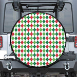 Merry Christmas Argyle Pattern Print Leather Spare Tire Cover