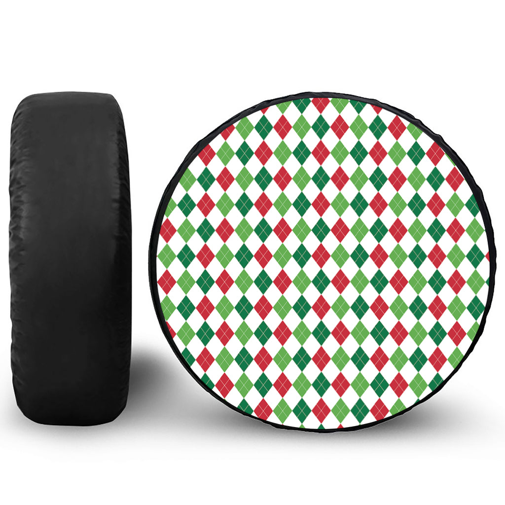 Merry Christmas Argyle Pattern Print Leather Spare Tire Cover