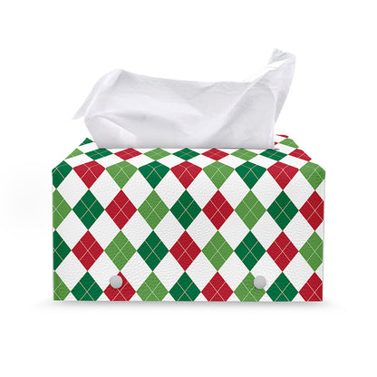 Merry Christmas Argyle Pattern Print Leather Tissue Box Cover