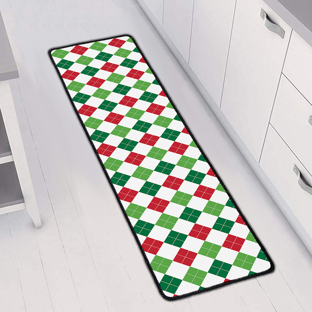 Merry Christmas Argyle Pattern Print Long Kitchen Mat