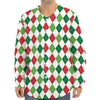 Merry Christmas Argyle Pattern Print Long Sleeve Baseball Jersey