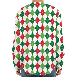 Merry Christmas Argyle Pattern Print Long Sleeve Baseball Jersey