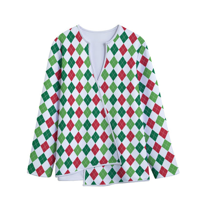 Merry Christmas Argyle Pattern Print Long Sleeve Short Coat