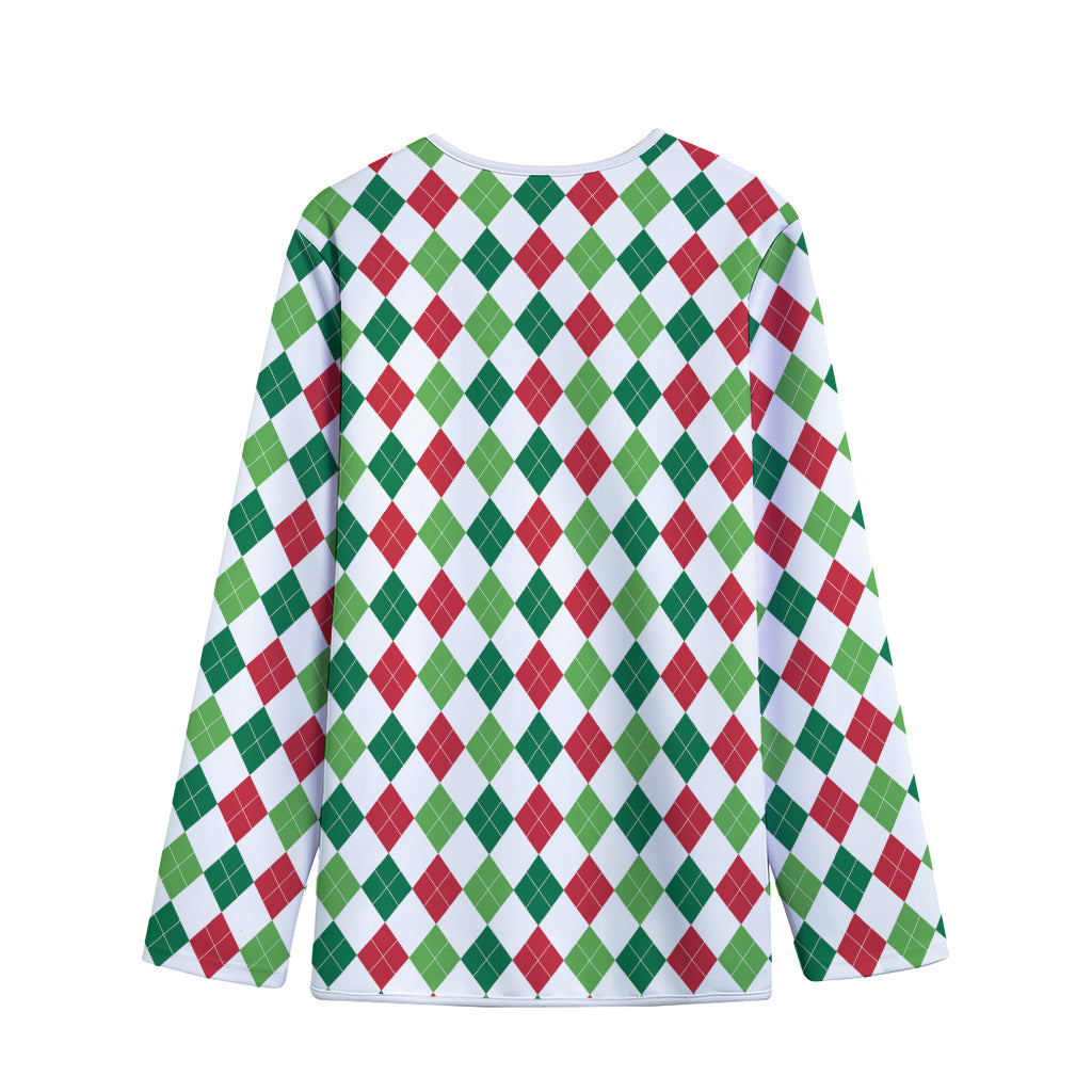 Merry Christmas Argyle Pattern Print Long Sleeve Short Coat
