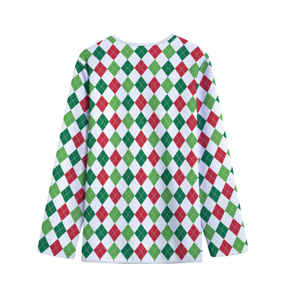 Merry Christmas Argyle Pattern Print Long Sleeve Short Coat