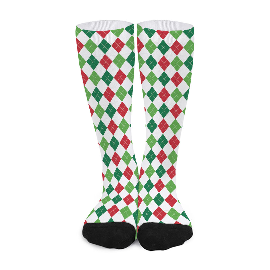 Merry Christmas Argyle Pattern Print Long Socks