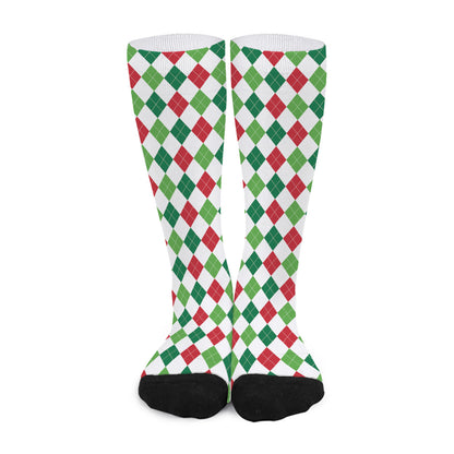 Merry Christmas Argyle Pattern Print Long Socks