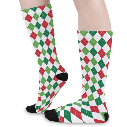 Merry Christmas Argyle Pattern Print Long Socks