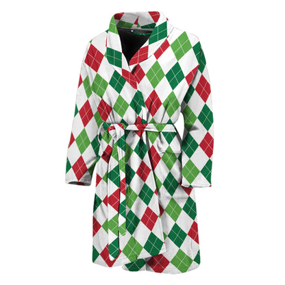 Merry Christmas Argyle Pattern Print Men's Bathrobe