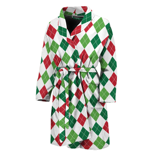 Merry Christmas Argyle Pattern Print Men's Bathrobe