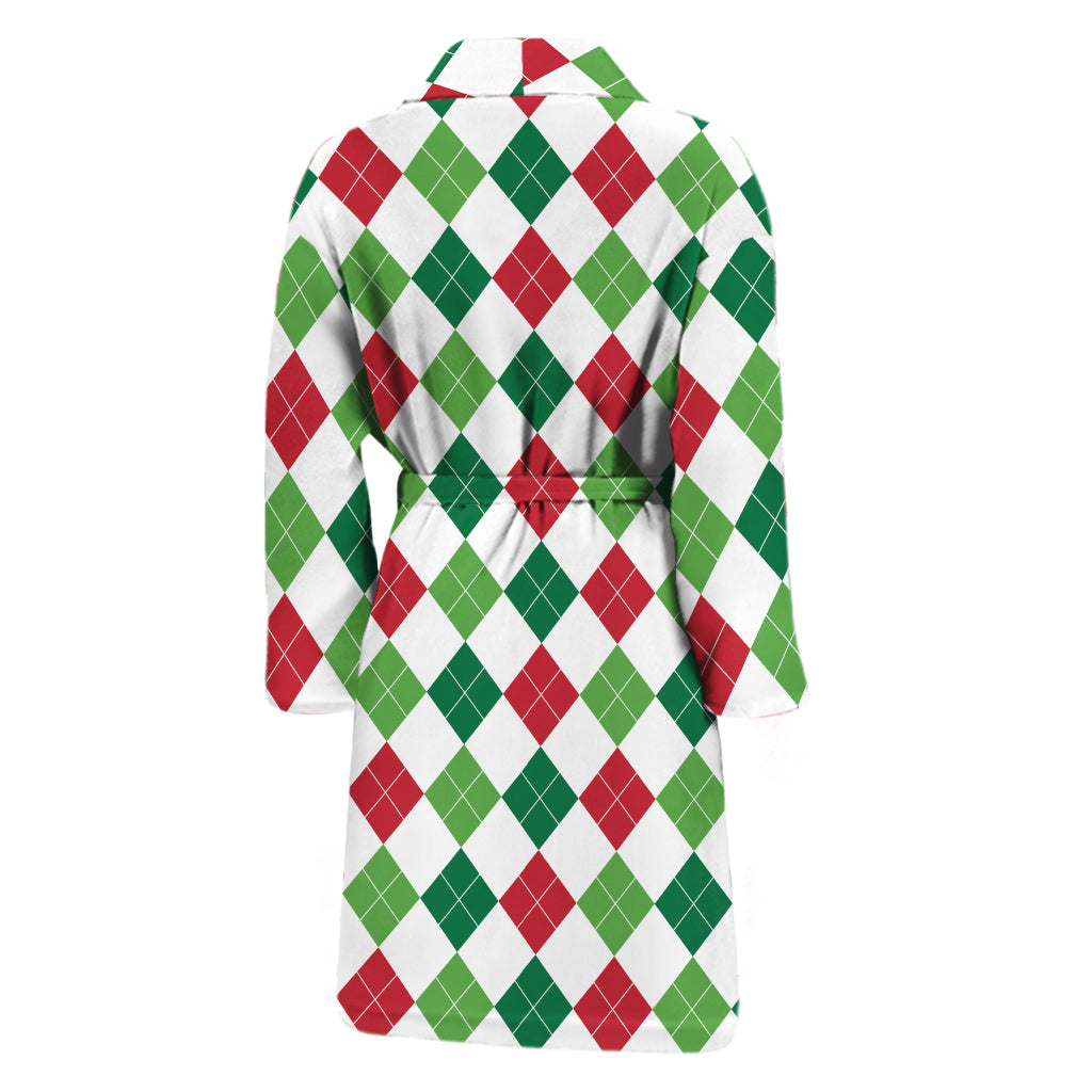 Merry Christmas Argyle Pattern Print Men's Bathrobe