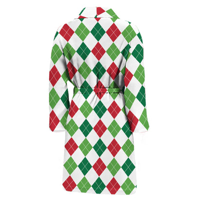 Merry Christmas Argyle Pattern Print Men's Bathrobe