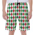 Merry Christmas Argyle Pattern Print Men's Beach Shorts