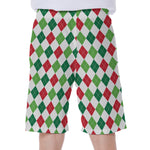 Merry Christmas Argyle Pattern Print Men's Beach Shorts