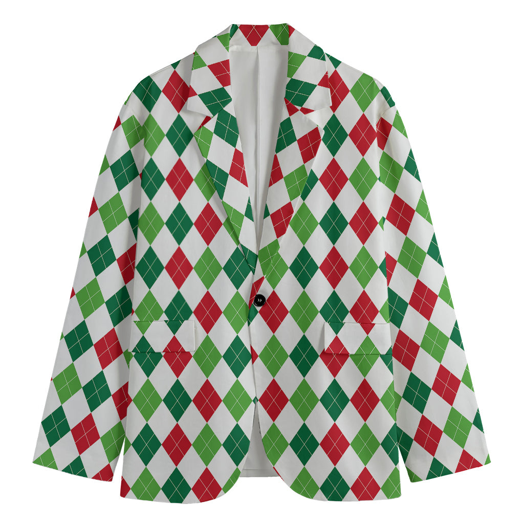 Merry Christmas Argyle Pattern Print Men's Blazer