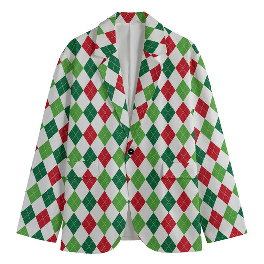 Merry Christmas Argyle Pattern Print Men's Blazer