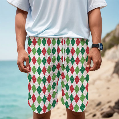 Merry Christmas Argyle Pattern Print Men's Cargo Shorts