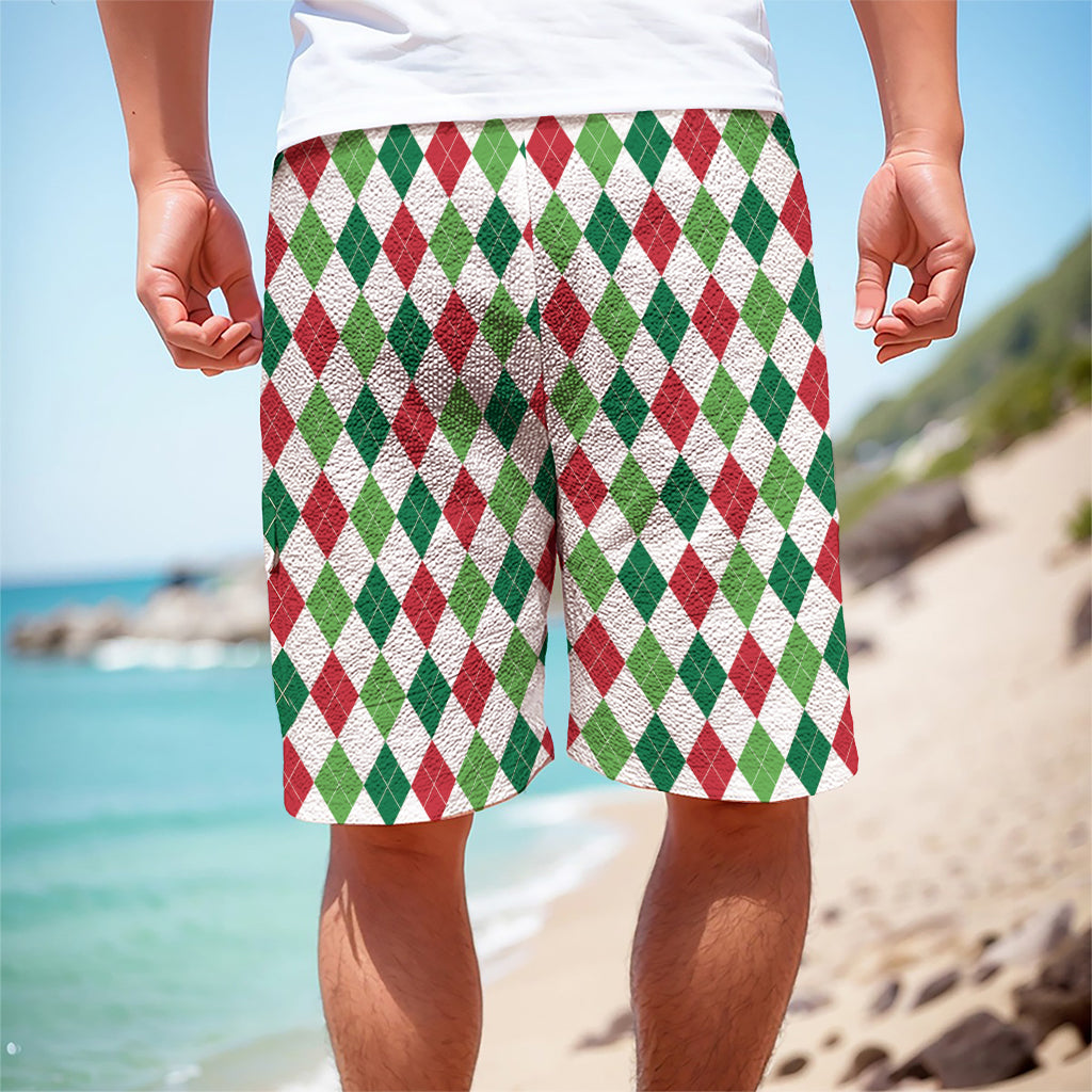 Merry Christmas Argyle Pattern Print Men's Cargo Shorts