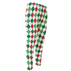 Merry Christmas Argyle Pattern Print Men's Compression Pants