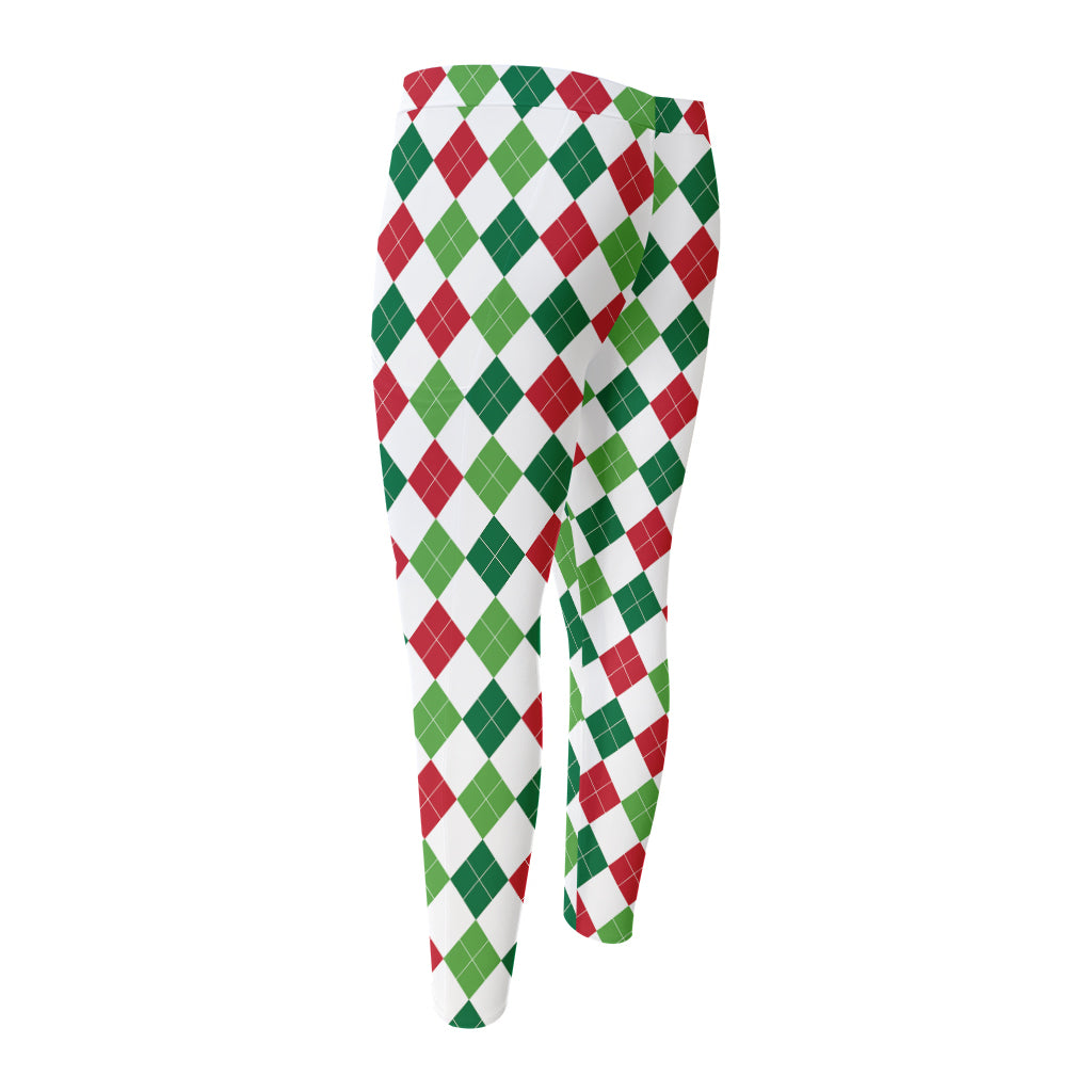 Merry Christmas Argyle Pattern Print Men's Compression Pants