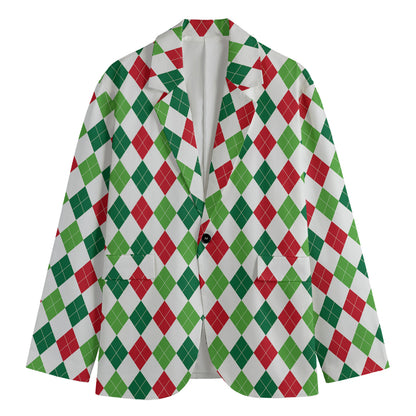 Merry Christmas Argyle Pattern Print Men's Cotton Blazer