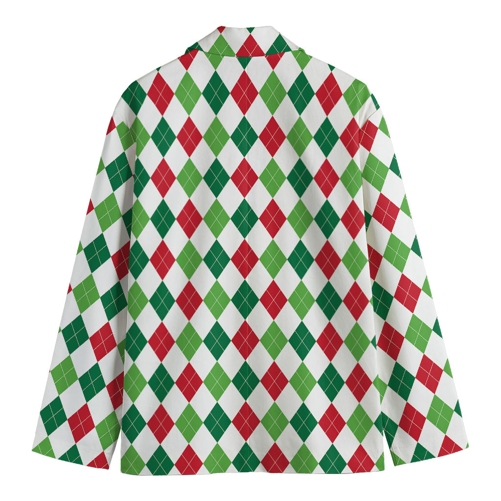 Merry Christmas Argyle Pattern Print Men's Cotton Blazer