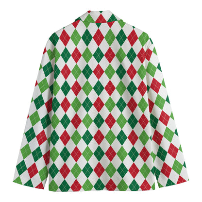 Merry Christmas Argyle Pattern Print Men's Cotton Blazer