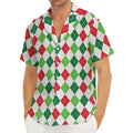 Merry Christmas Argyle Pattern Print Men's Deep V-Neck Shirt